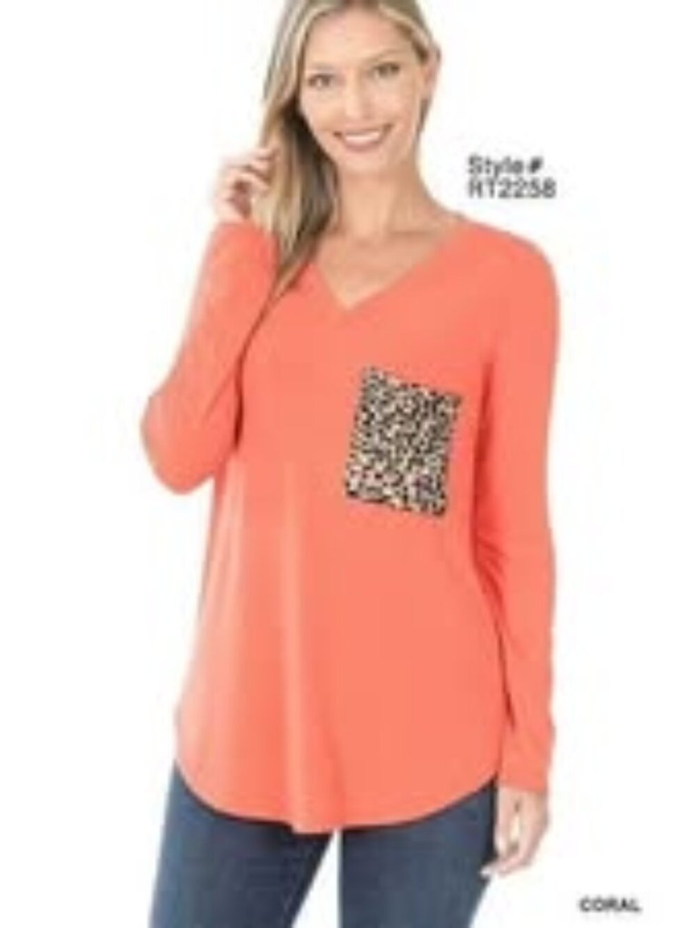 Coral Top with Leopard Pocket
